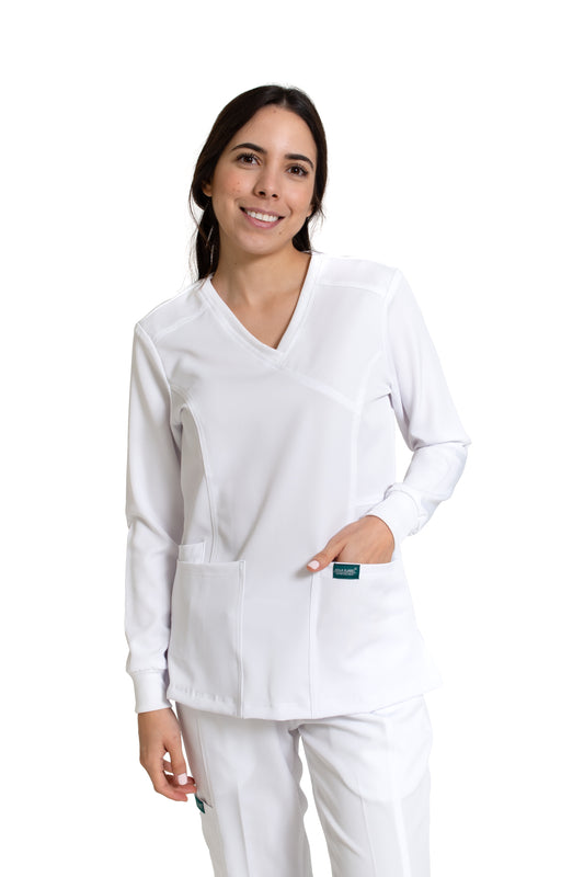 Conjunto SET Filipina MANGA LARGA y Pantalón EV-16 Tatita REPELENTE A FLUIDOS-Color BLANCO Dama-Ana Isabel Uniformes