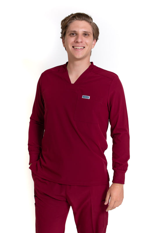 Conjunto SET Filipina MANGA LARGA y Pantalón EA-03 REPELENTE A FLUIDOS-Color VINO HOMBRE-HASSAN Uniformes