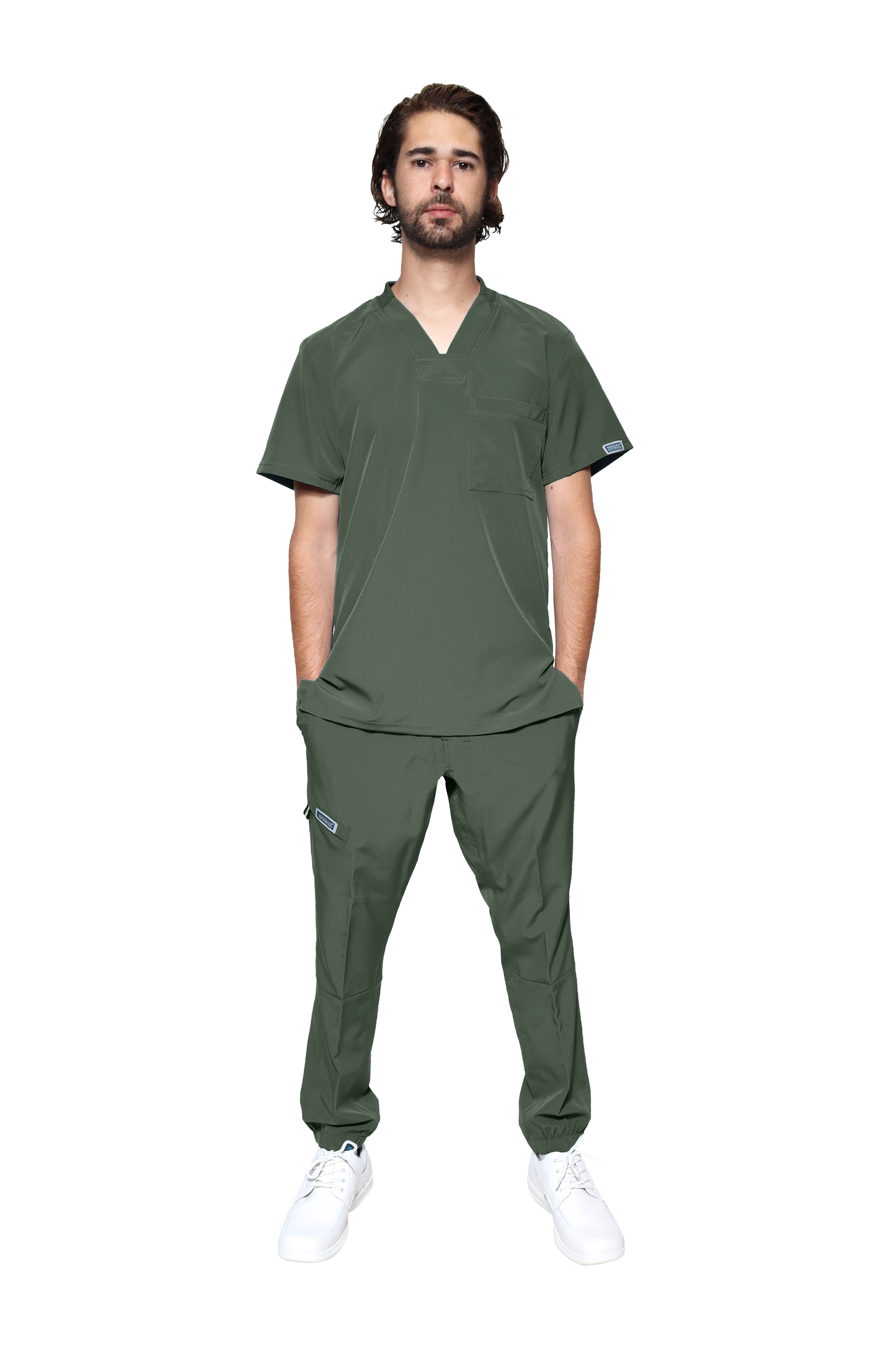 Conjunto SET Filipina y Pantalón JOGGER EA-02 REPELENTE A FLUIDOS-Color OLIVO HOMBRE-HASSAN Uniformes