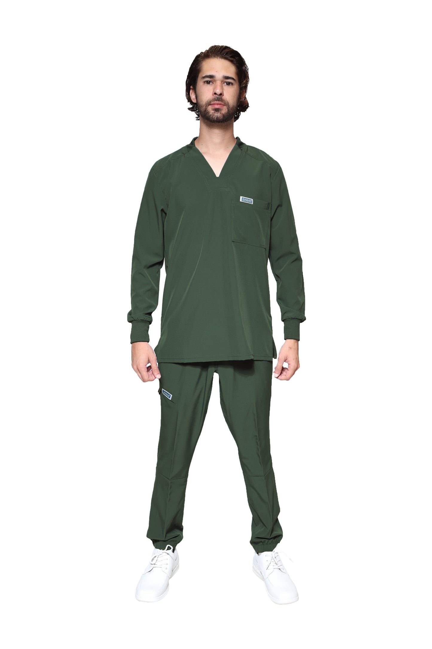 Conjunto SET Filipina MANGA LARGA y Pantalón JOGGER EA-03 REPELENTE A FLUIDOS-Color OLIVO HOMBRE-HASSAN Uniformes