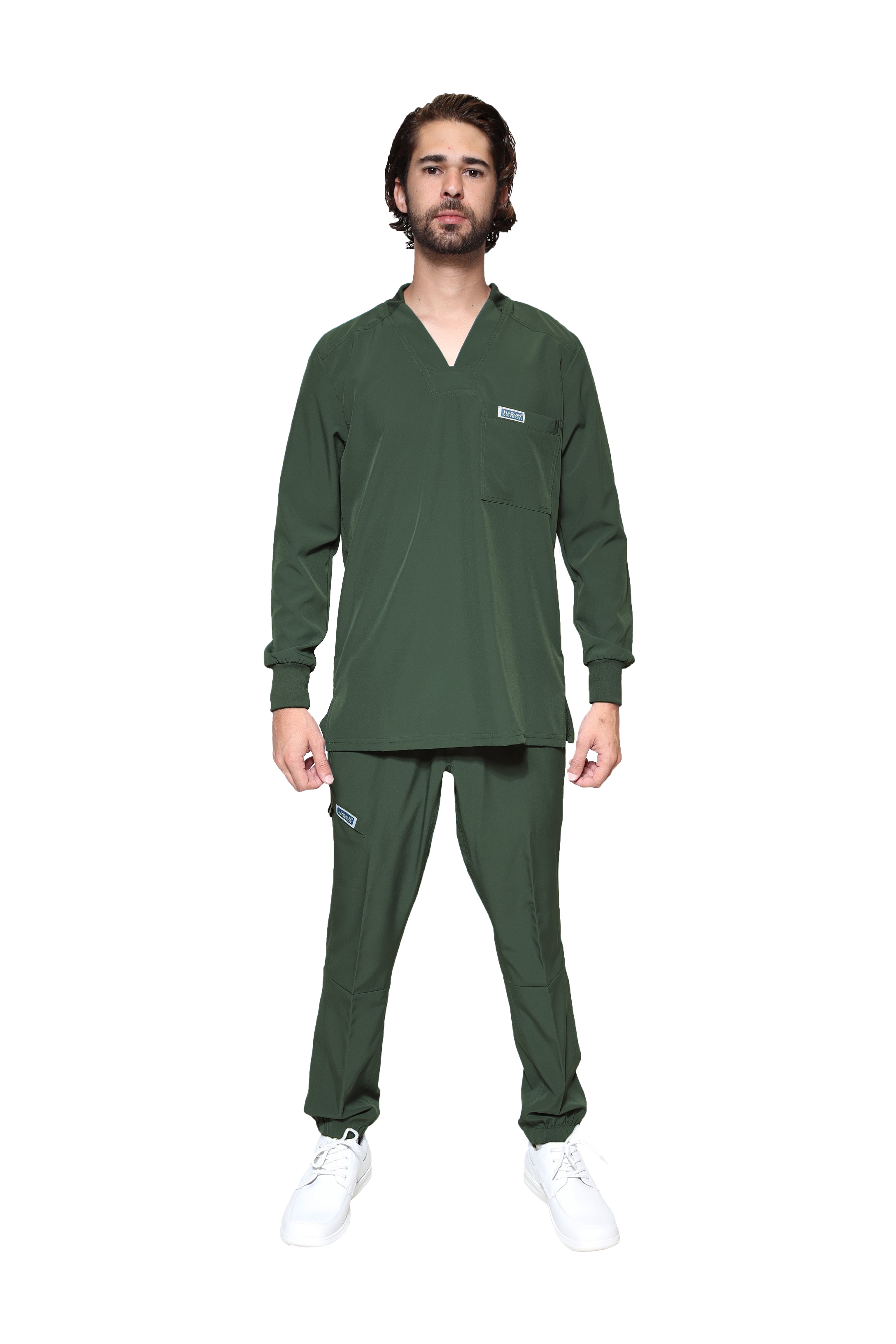 Conjunto SET Filipina MANGA LARGA y Pantalón JOGGER EA-03 REPELENTE A FLUIDOS-Color OLIVO HOMBRE-HASSAN Uniformes