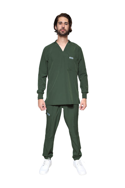 Conjunto SET Filipina MANGA LARGA y Pantalón JOGGER EA-03 REPELENTE A FLUIDOS-Color OLIVO HOMBRE-HASSAN Uniformes