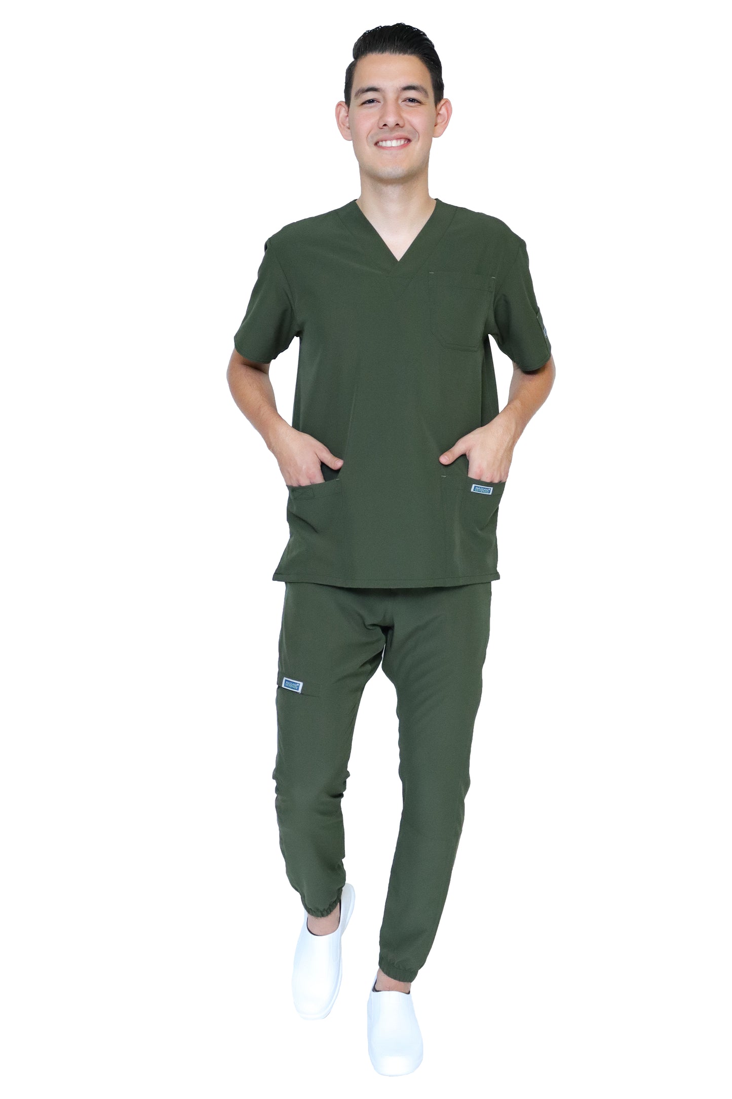 Conjunto SET Filipina y Pantalón JOGGER EA-09 REPELENTE A FLUIDOS-Color OLIVO HOMBRE-HASSAN Uniformes