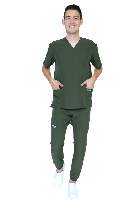 Conjunto SET Filipina y Pantalón JOGGER EA-09 REPELENTE A FLUIDOS-Color OLIVO HOMBRE-HASSAN Uniformes