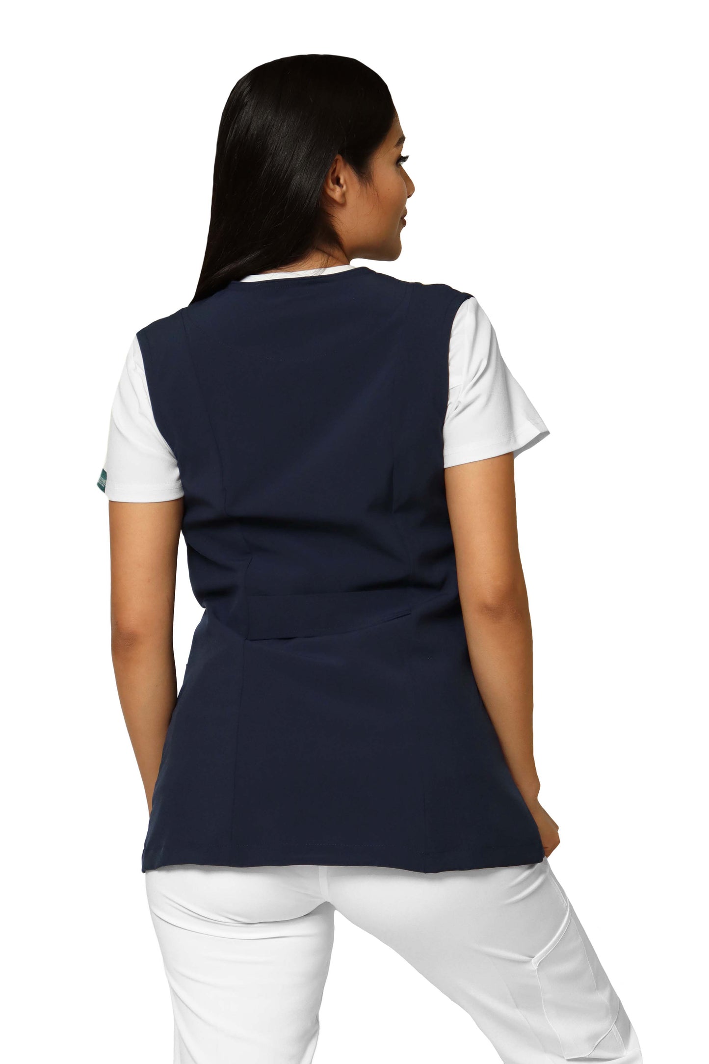 Chaleco Reglamentario para Enfermera Repelente a Fluidos - para Dama - Color MARINO - ER-54 - ANA ISABEL UNIFORMES