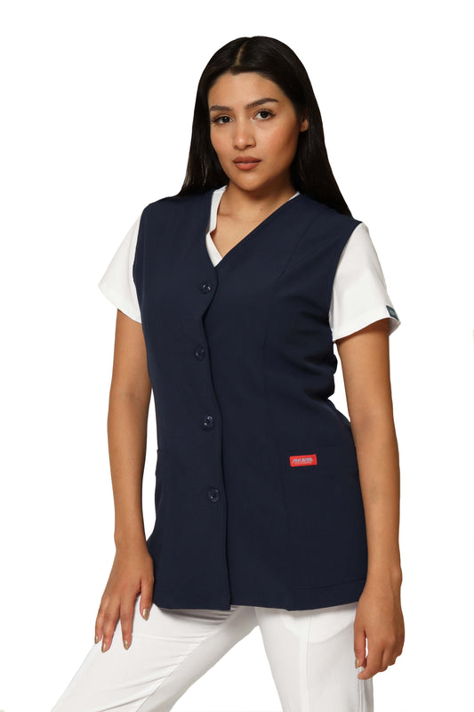Chaleco Reglamentario para Enfermera Repelente a Fluidos - para Dama - Color MARINO - ER-54 - ANA ISABEL UNIFORMES