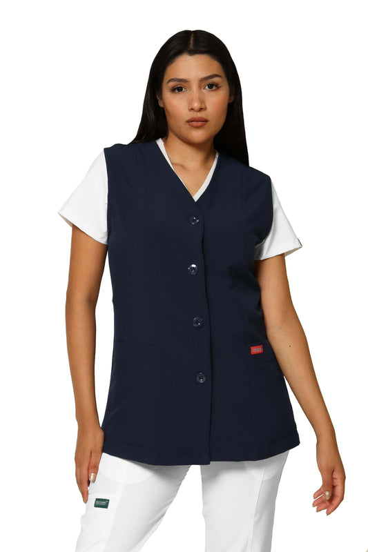 Chaleco Reglamentario para Enfermera Repelente a Fluidos - para Dama - Color MARINO - ER-54 - ANA ISABEL UNIFORMES