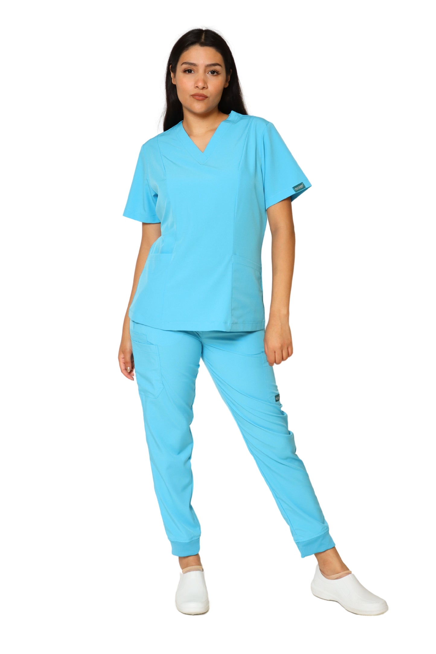 Conjunto SET Filipina y Pantalón JOGGER EV-01 Chicu REPELENTE A FLUIDOS-Color AQUA Dama-Ana Isabel Uniformes