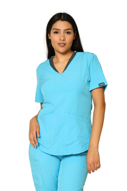 Conjunto SET Filipina y Pantalón JOGGER EV-02 Muñin REPELENTE A FLUIDOS-Color AQUA/PEWTER Dama-Ana Isabel Uniformes