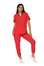 Cargar imagen en el visor de la galería, Conjunto SET Filipina y Pantalón JOGGER EV-02 Muñin REPELENTE A FLUIDOS-Color ROJO/PEWTER Dama-Ana Isabel Uniformes
