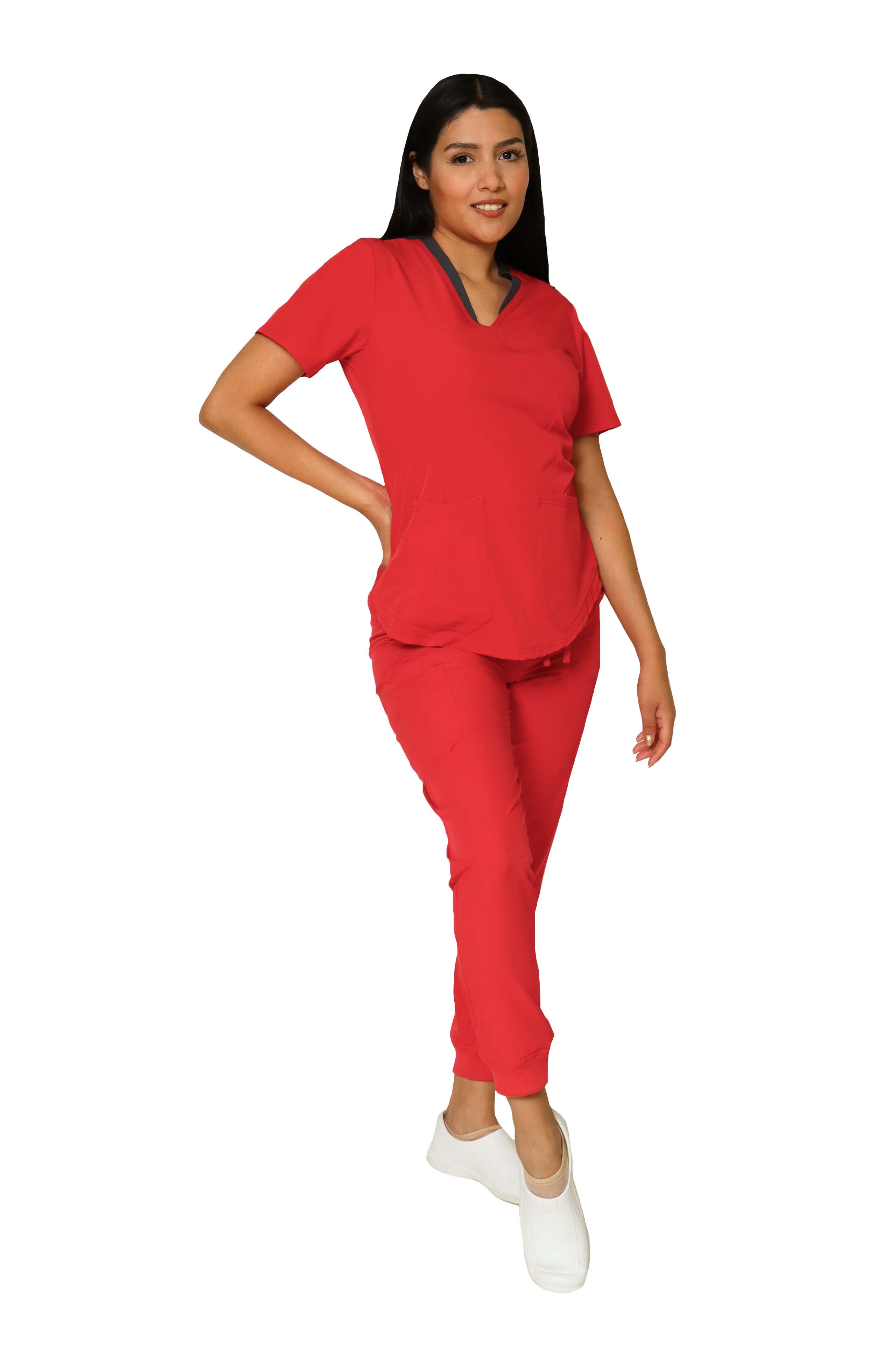Conjunto SET Filipina y Pantalón JOGGER EV-02 Muñin REPELENTE A FLUIDOS-Color ROJO/PEWTER Dama-Ana Isabel Uniformes