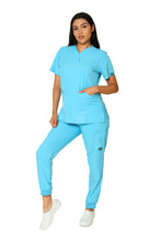 Cargar imagen en el visor de la galería, Conjunto SET Filipina y Pantalón JOGGER EV-03 Nani REPELENTE A FLUIDOS-Color AQUA Dama-Ana Isabel Uniformes
