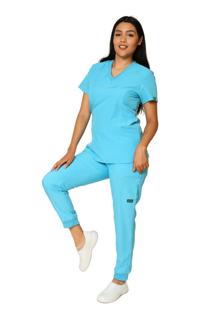 Conjunto SET Filipina y Pantalón JOGGER EV-04 Tatita REPELENTE A FLUIDOS-Color AQUA Dama-Ana Isabel Uniformes