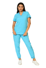 Cargar imagen en el visor de la galería, Conjunto SET Filipina y Pantalón JOGGER EV-04 Tatita REPELENTE A FLUIDOS-Color AQUA Dama-Ana Isabel Uniformes
