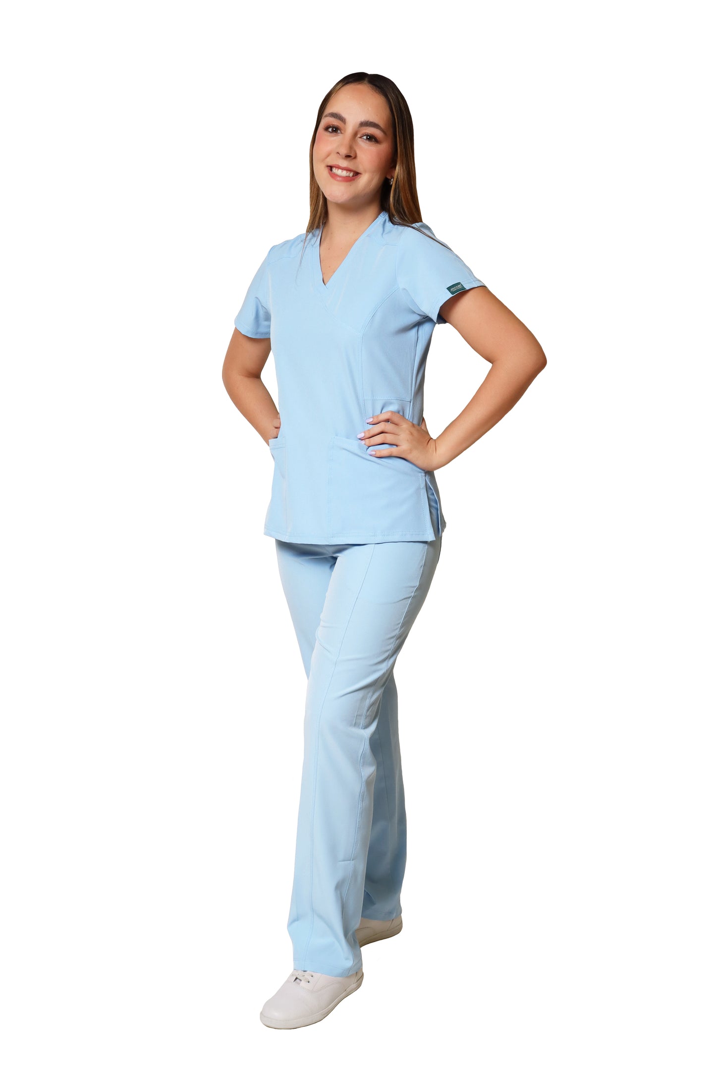 Conjunto SET Filipina y Pantalón EV-04 Tatita REPELENTE A FLUIDOS-Color CELESTE Dama-Ana Isabel Uniformes