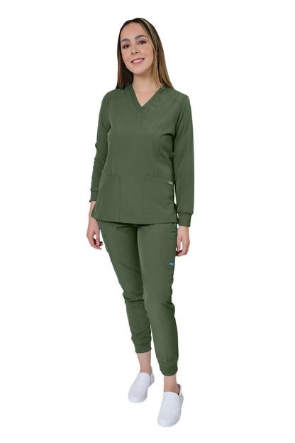 Conjunto SET Filipina MANGA LARGA y Pantalón JOGGER EV-16 Tatita REPELENTE A FLUIDOS-Color OLIVO Dama-Ana Isabel Uniformes