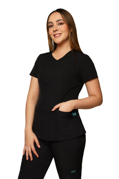 Conjunto SET Filipina y Pantalón EV-19 ALEXA REPELENTE A FLUIDOS-Color NEGRO Dama-Ana Isabel Uniformes