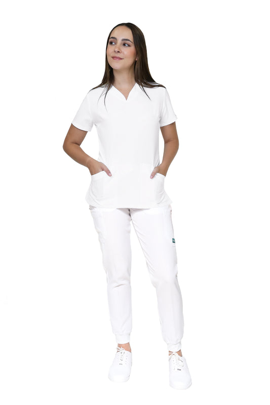 Conjunto SET Filipina y Pantalón JOGGER EV-24 KITTY REPELENTE A FLUIDOS-Color BLANCO Dama-Ana Isabel Uniformes