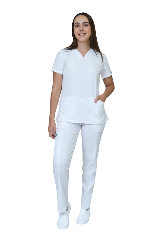 Conjunto SET Filipina y Pantalón EV-24 KITTY REPELENTE A FLUIDOS-Color BLANCO Dama-Ana Isabel Uniformes