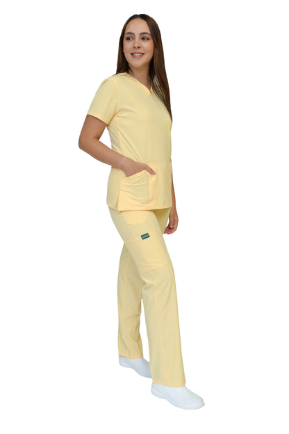 Conjunto SET Filipina y Pantalón EV-24 KITTY REPELENTE A FLUIDOS-Color CANARIO Dama-Ana Isabel Uniformes