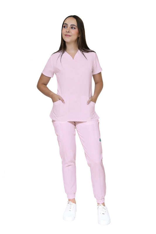Conjunto SET Filipina y Pantalón JOGGER EV-24 KITTY REPELENTE A FLUIDOS-Color ROSA CLARO Dama-Ana Isabel Uniformes