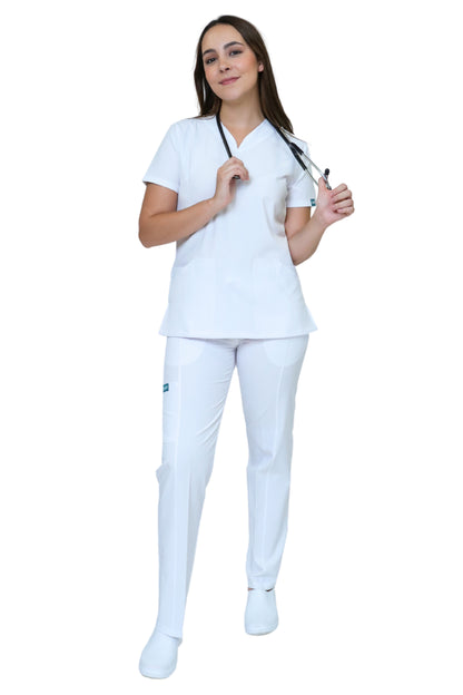 Conjunto SET Filipina y Pantalón EV-24 KITTY REPELENTE A FLUIDOS-Color BLANCO Dama-Ana Isabel Uniformes