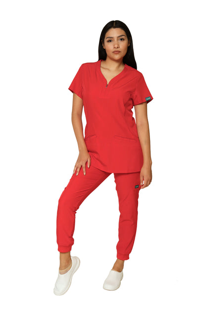 Conjunto SET Filipina y Pantalón JOGGER EV-30 Paola REPELENTE A FLUIDOS-Color ROJO Dama-Ana Isabel Uniformes