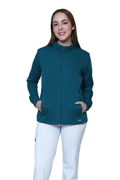 KIT Estudiantes - Chamarra Fit Jacket Extra Gruesa y Conjunto Quirúrgico con Pant Recto Doble Stretch Repelente a fluidos para Dama