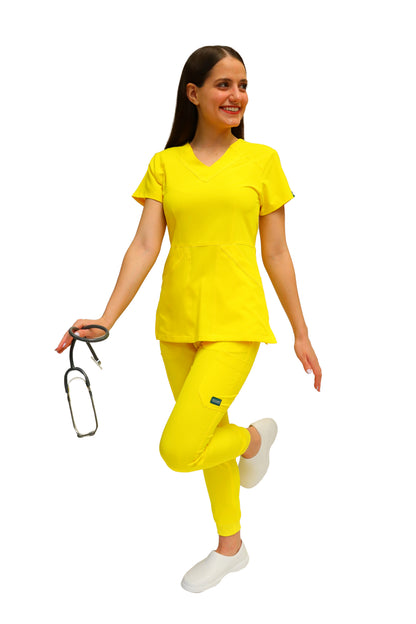 Conjunto SET Filipina y Pantalón JOGGER EV-23 Vania REPELENTE A FLUIDOS-Color YELLOW Dama-Ana Isabel Uniformes