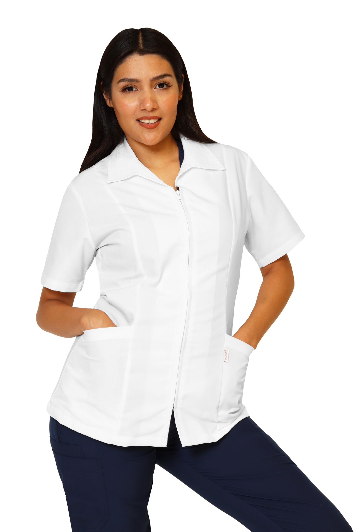Filipina Top KA-01R CIERRE -Color BLANCO Dama- REPELENTE A FLUIDOS- KAREN MEDICAL FASHION