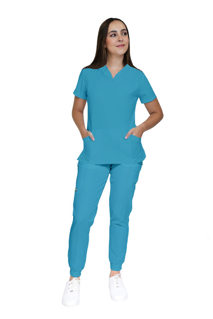 Conjunto SET Filipina y Pantalón JOGGER EV-24 KITTY REPELENTE A FLUIDOS-Color VERDE Dama-Ana Isabel Uniformes