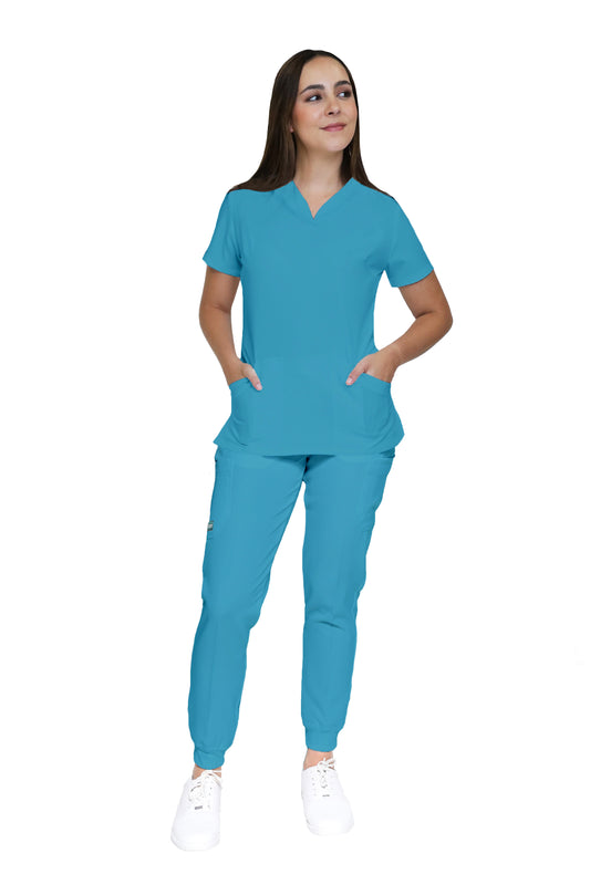 Conjunto SET Filipina y Pantalón JOGGER EV-24 KITTY REPELENTE A FLUIDOS-Color VERDE Dama-Ana Isabel Uniformes