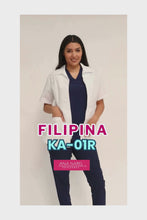 Cargar y reproducir el video en el visor de la galería, Filipina Top KA-01R CIERRE -Color BLANCO Dama- REPELENTE A FLUIDOS- KAREN MEDICAL FASHION
