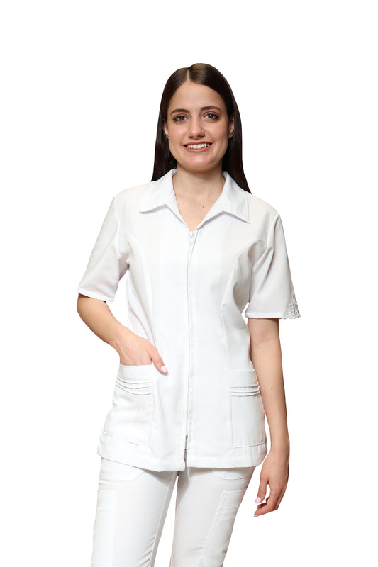 Filipina Top  AI-108- MANGA BORDADA DAMA - Color BLANCO