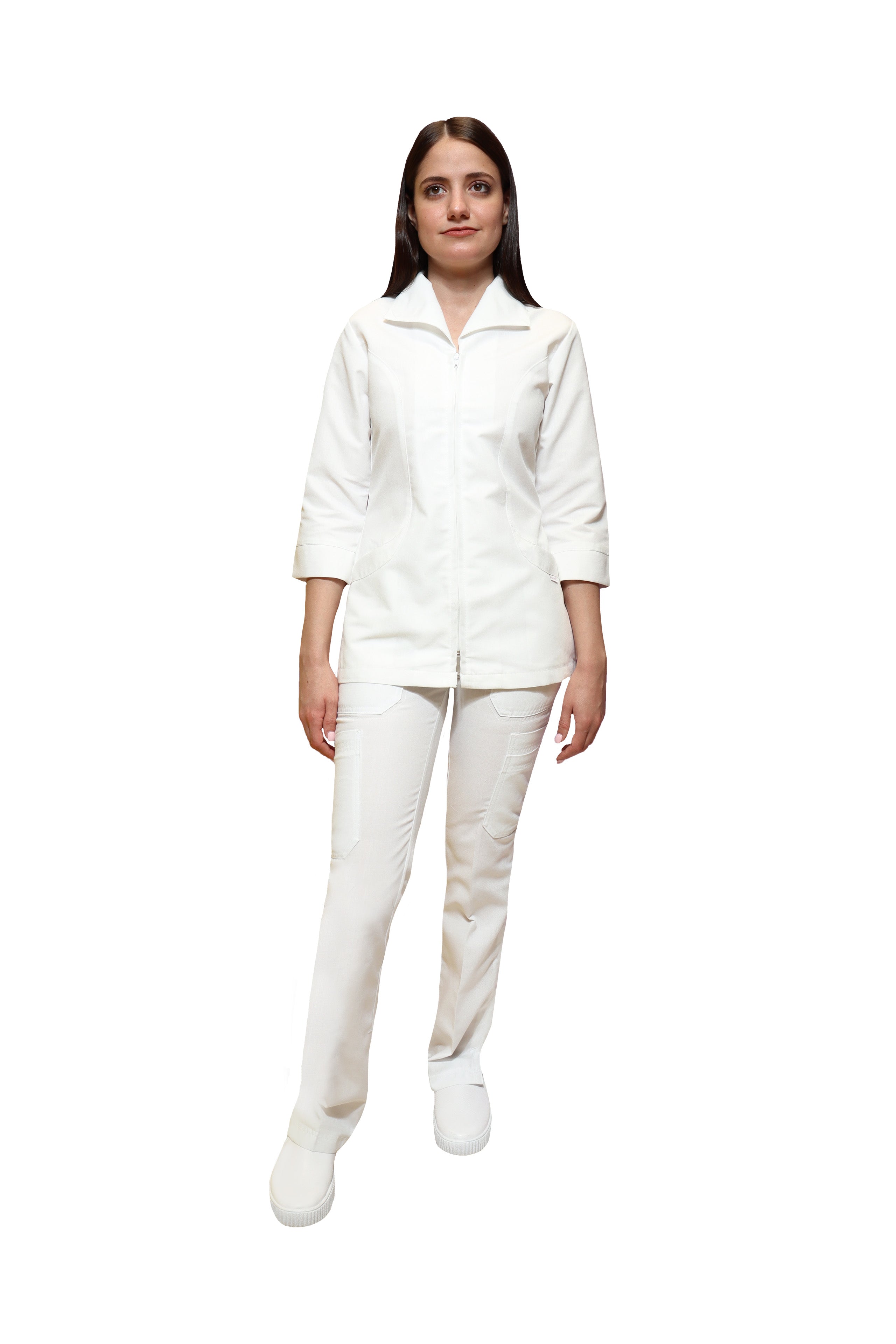 Conjunto SET Filipina y Pantalón AI-110 ANGIE -Color BLANCO Dama-KAREN MEDICAL FASHION