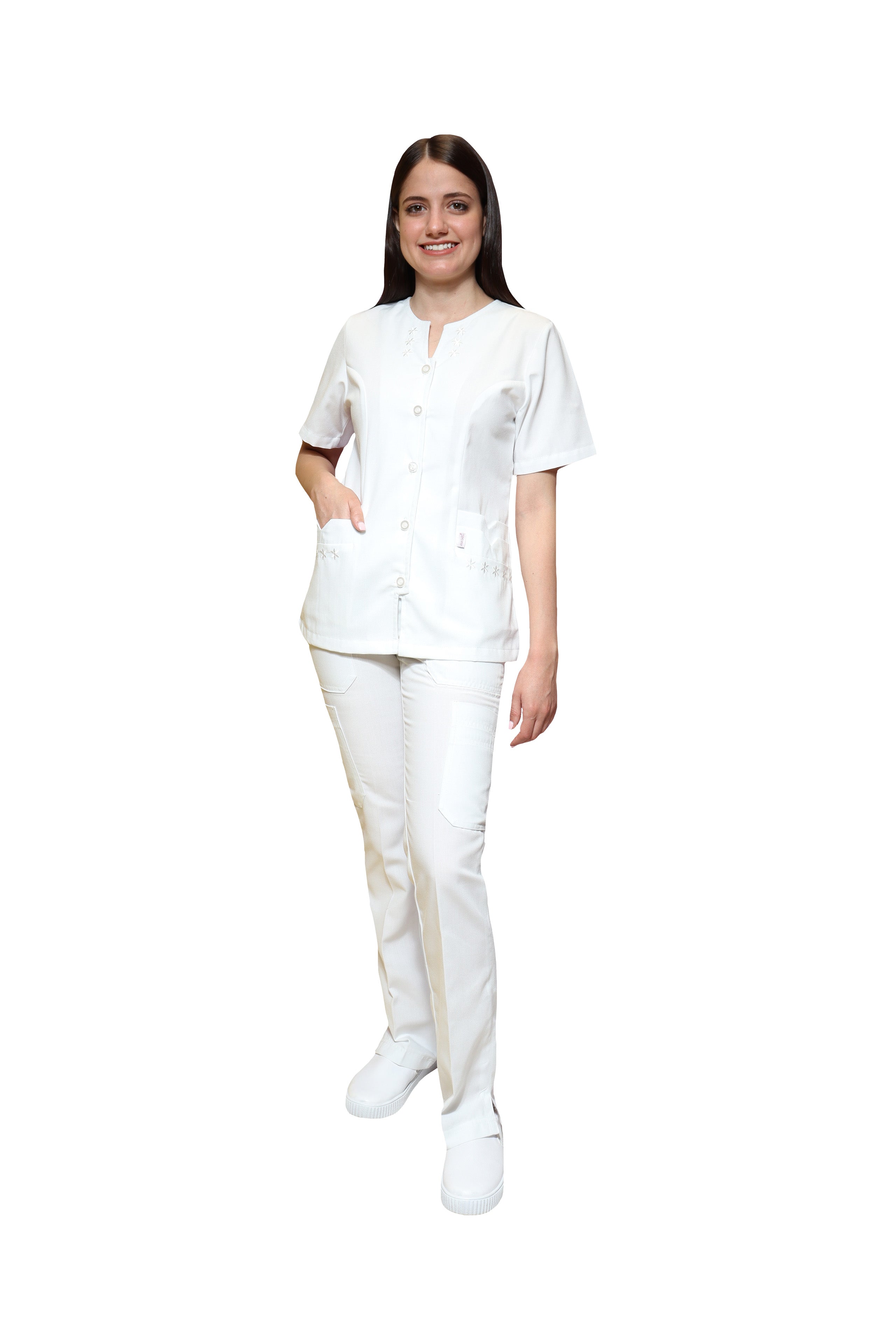 Conjunto SET TERGAL AI-114 -Color BLANCO Dama-Ana Isabel Uniformes