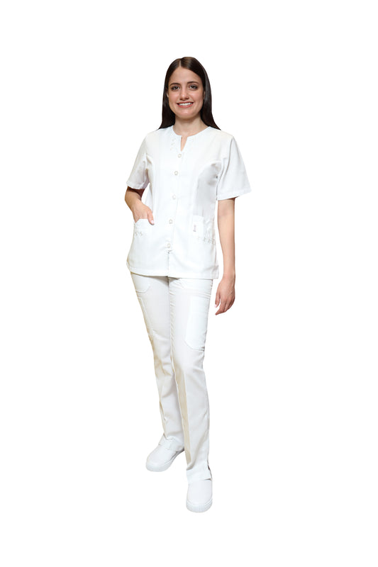 Conjunto SET TERGAL AI-114 -Color BLANCO Dama-Ana Isabel Uniformes