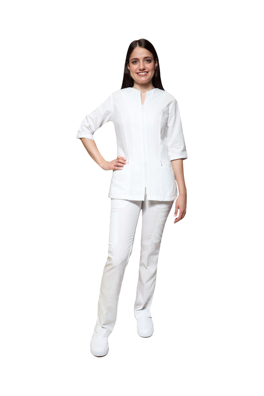 Conjunto SET TERGAL AI-122 -Color BLANCO Dama-Ana Isabel Uniformes
