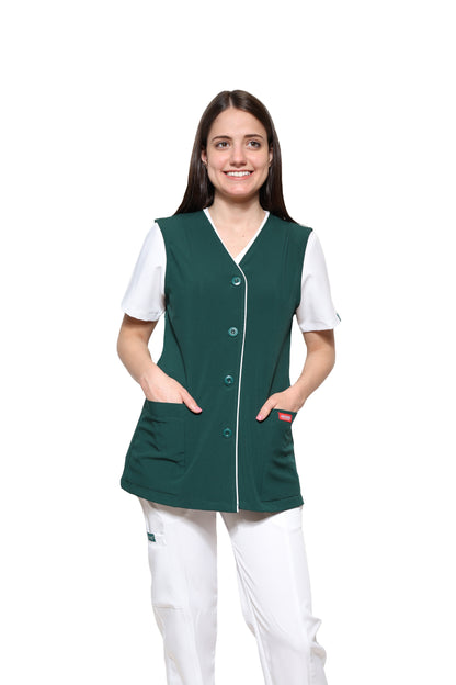 Chaleco Reglamentario para Enfermera Repelente a Fluidos - para Dama - Color VERDE/BLANCO - ER-54 - ANA ISABEL UNIFORMES