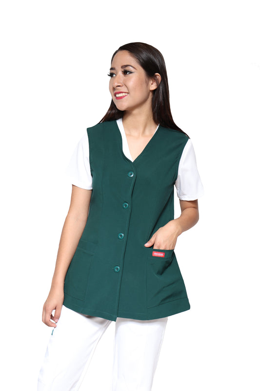 Chaleco Reglamentario para Enfermera Repelente a Fluidos - para Dama - Color VERDE - ER-54 - ANA ISABEL UNIFORMES
