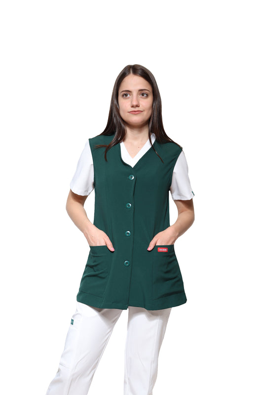 Chaleco Reglamentario para Enfermera Repelente a Fluidos - para Dama - Color VERDE - ER-54 - ANA ISABEL UNIFORMES