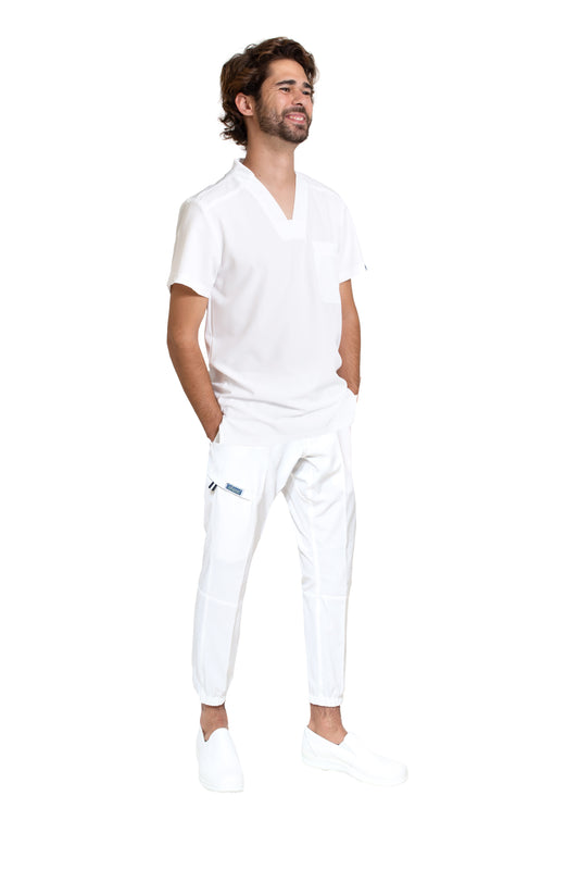 Conjunto SET Filipina y Pantalón JOGGER EA-02 REPELENTE A FLUIDOS-Color BLANCO HOMBRE-HASSAN Uniformes