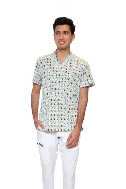 Conjunto SET Filipina y Pantalón JOGGER EA-02 REPELENTE A FLUIDOS-Color ESTAMPADO DINOSAURIOS con PANT JOGGER BLANCO HOMBRE-HASSAN Uniformes