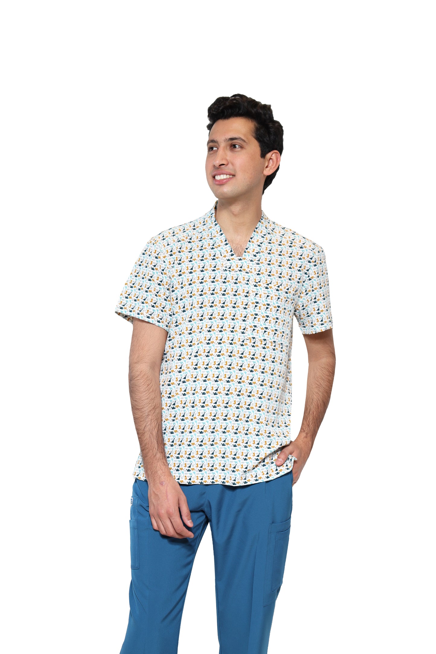 Conjunto SET Filipina y Pantalón EA-02 REPELENTE A FLUIDOS-Color ESTAMPADO DINOSAURIOS con PANT CARIBE HOMBRE-HASSAN Uniformes