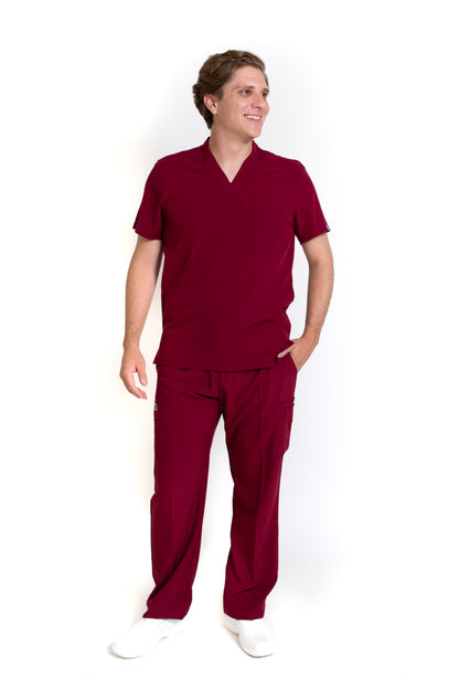 Conjunto SET Filipina y Pantalón EA-02 REPELENTE A FLUIDOS-Color VINO HOMBRE-HASSAN Uniformes