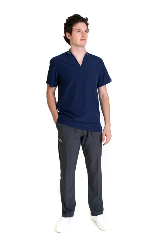 Conjunto SET Filipina y Pantalón EA-02 REPELENTE A FLUIDOS-Color MARINO/PEWTER con PANT PEWTER HOMBRE-HASSAN Uniformes