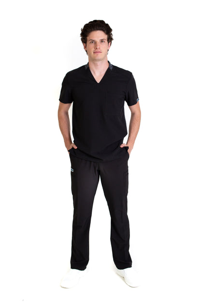 Conjunto SET Filipina y Pantalón EA-02 REPELENTE A FLUIDOS-Color NEGRO/PEWTER con PANT NEGRO HOMBRE-HASSAN Uniformes