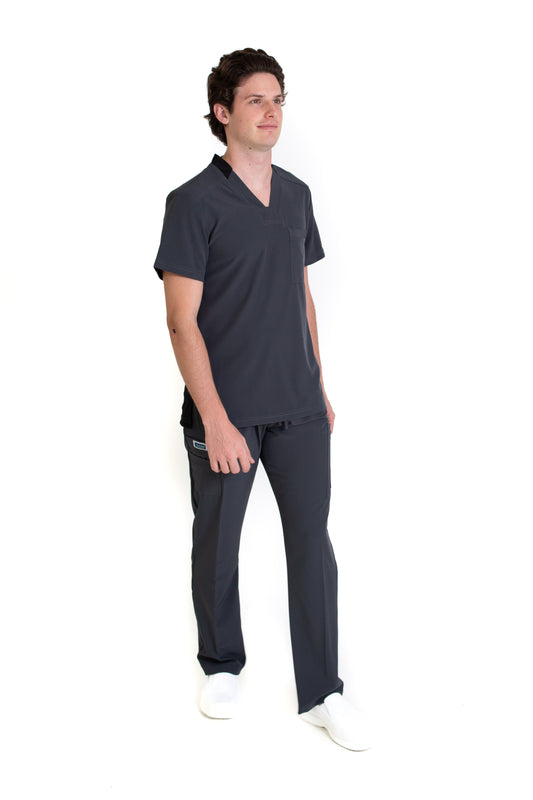 Conjunto SET Filipina y Pantalón EA-02 REPELENTE A FLUIDOS-Color PEWTER/NEGRO con PANT PEWTER HOMBRE-HASSAN Uniformes