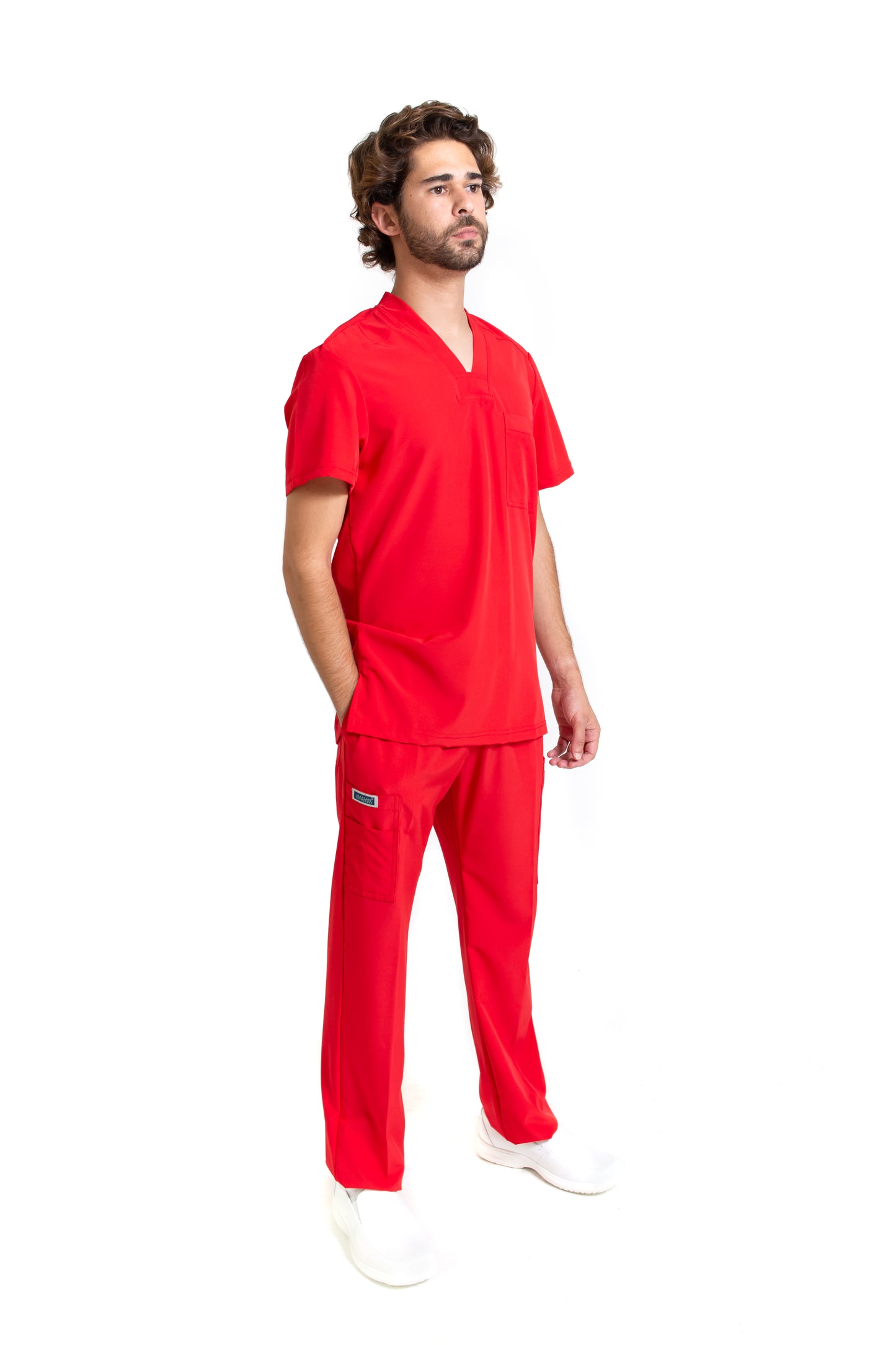 Conjunto SET Filipina y Pantalón EA-02 REPELENTE A FLUIDOS-Color ROJO HOMBRE-HASSAN Uniformes