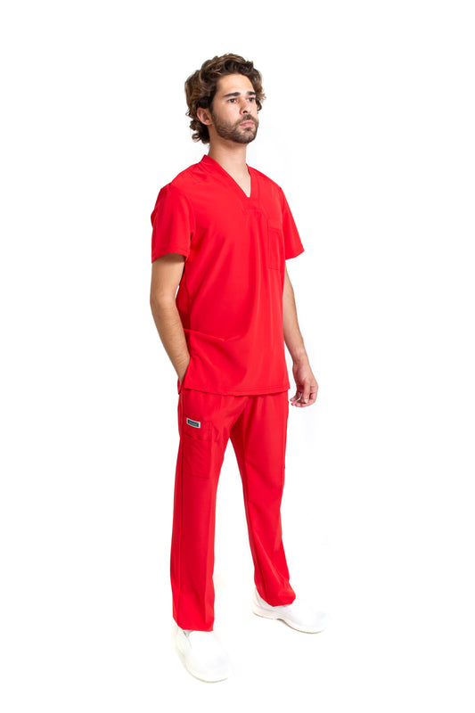 Conjunto SET Filipina y Pantalón EA-02 REPELENTE A FLUIDOS-Color ROJO HOMBRE-HASSAN Uniformes